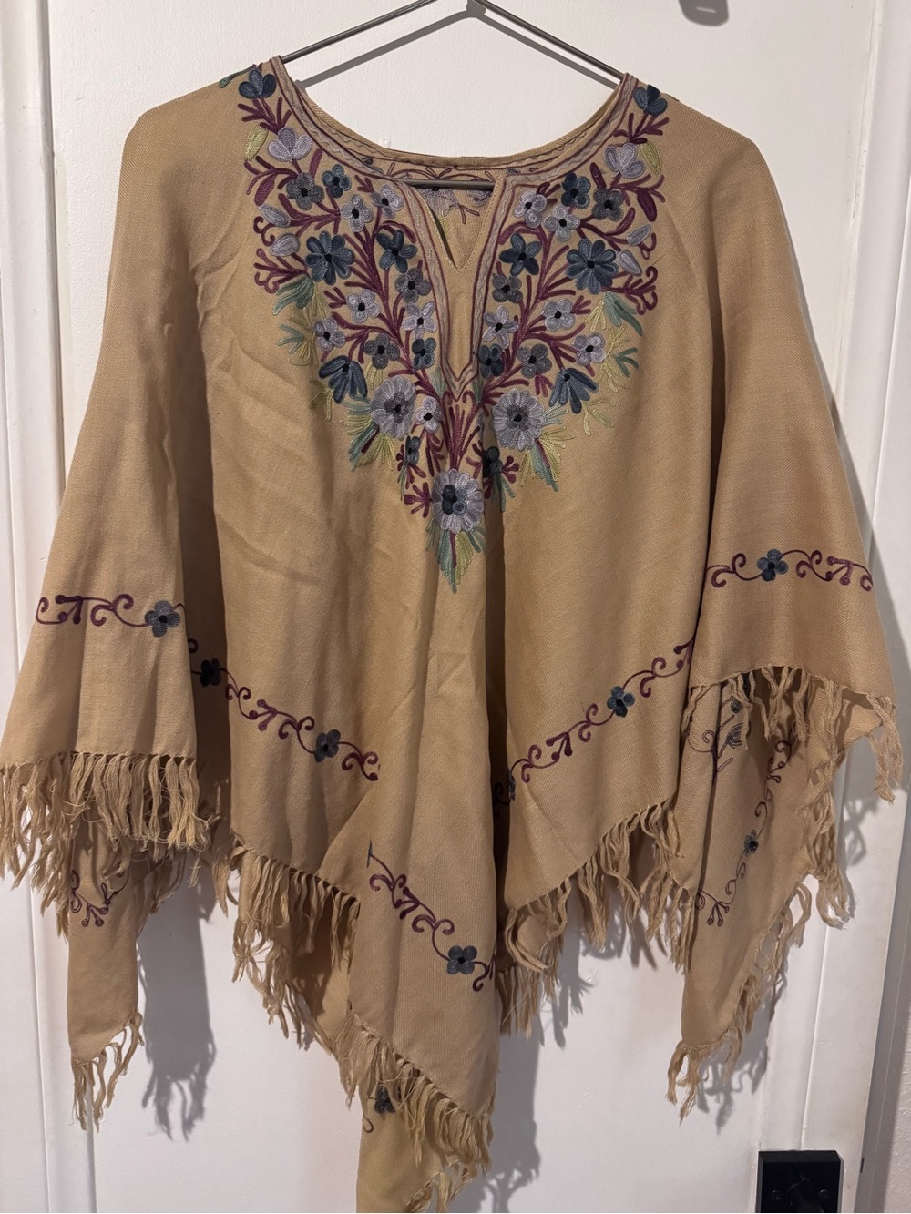5/$20 Embroidered Beige Floral Poncho